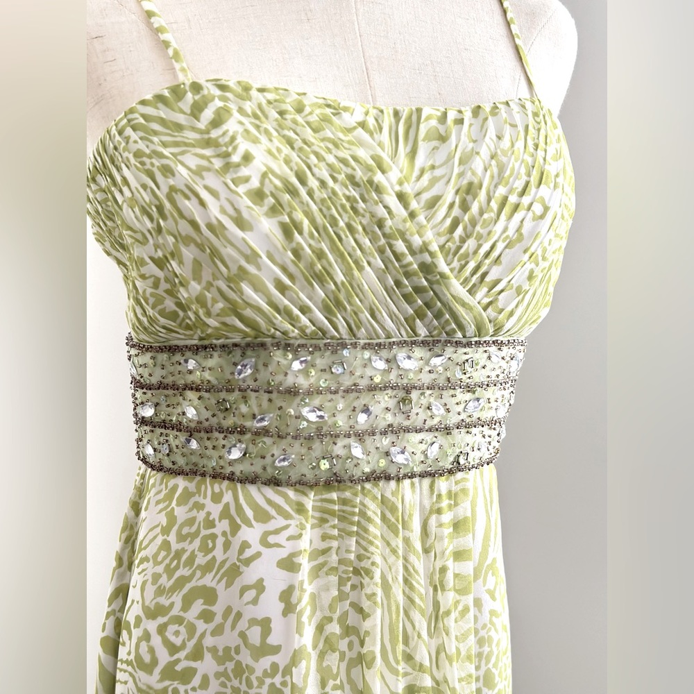 Prom Dress, Animal Print Lime Green Silk Dress, Size 8